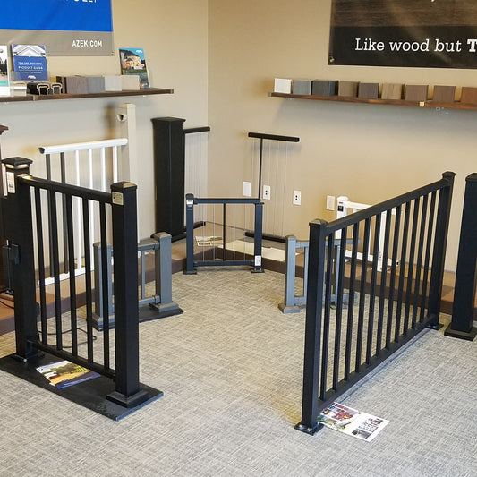 DekPro Prestige, Westbury C10, and Westbury C80 aluminum rail comparison at Deck & Rail Supply