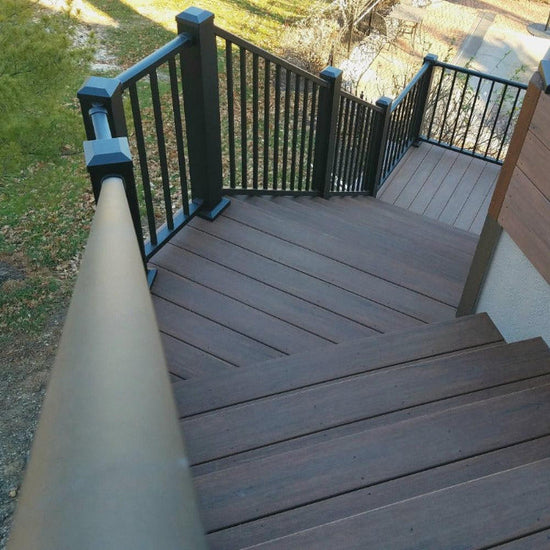 Railing joggin down a long set of steps all in westbury C10 Tuscany with 4" Posts not included in rail kits