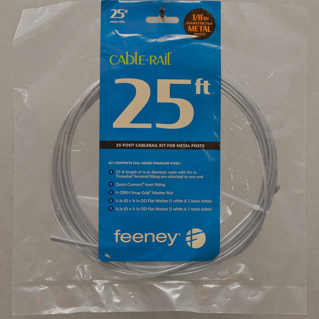 Feeney 25 foot cable kit assembly for metal cable posts