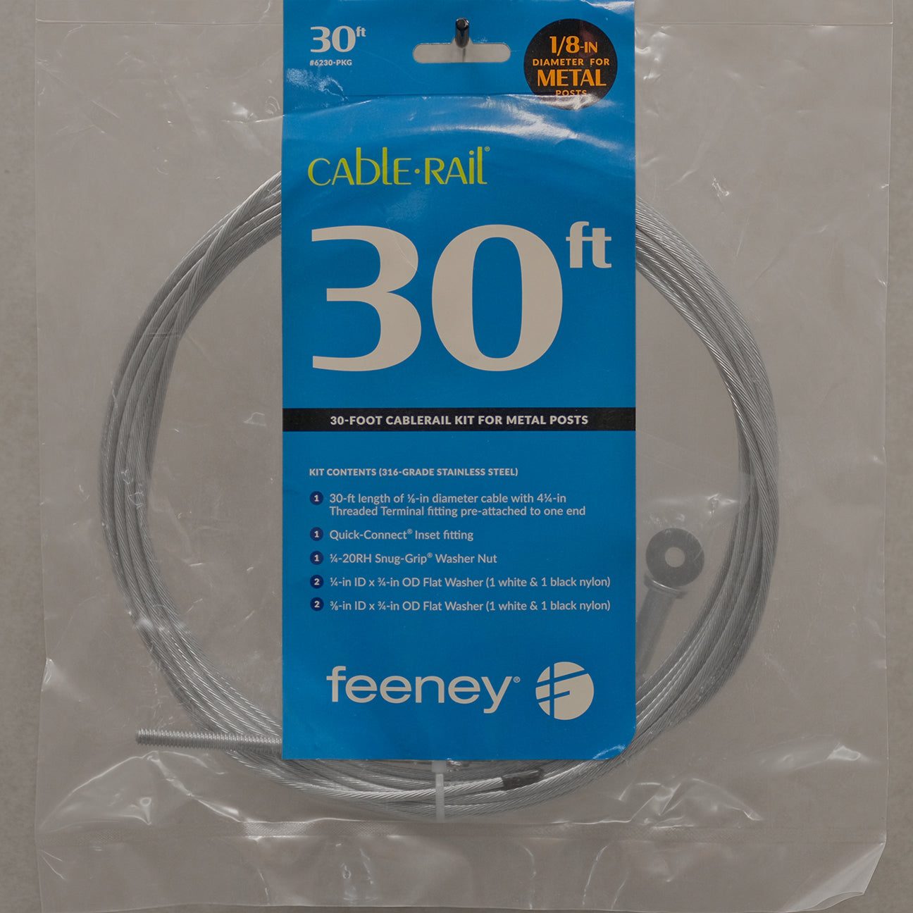 Feeney 30' cable kit assembly for metal posts