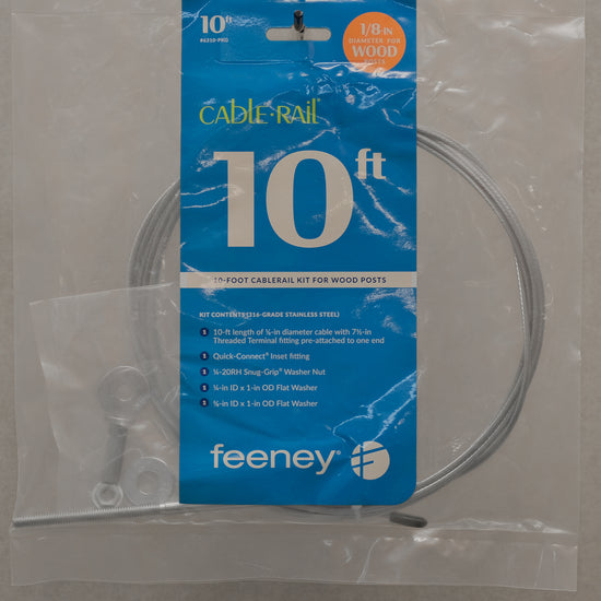 Feeney cable rail kit for wood 10 foot cable with threaded rod and quickconnect