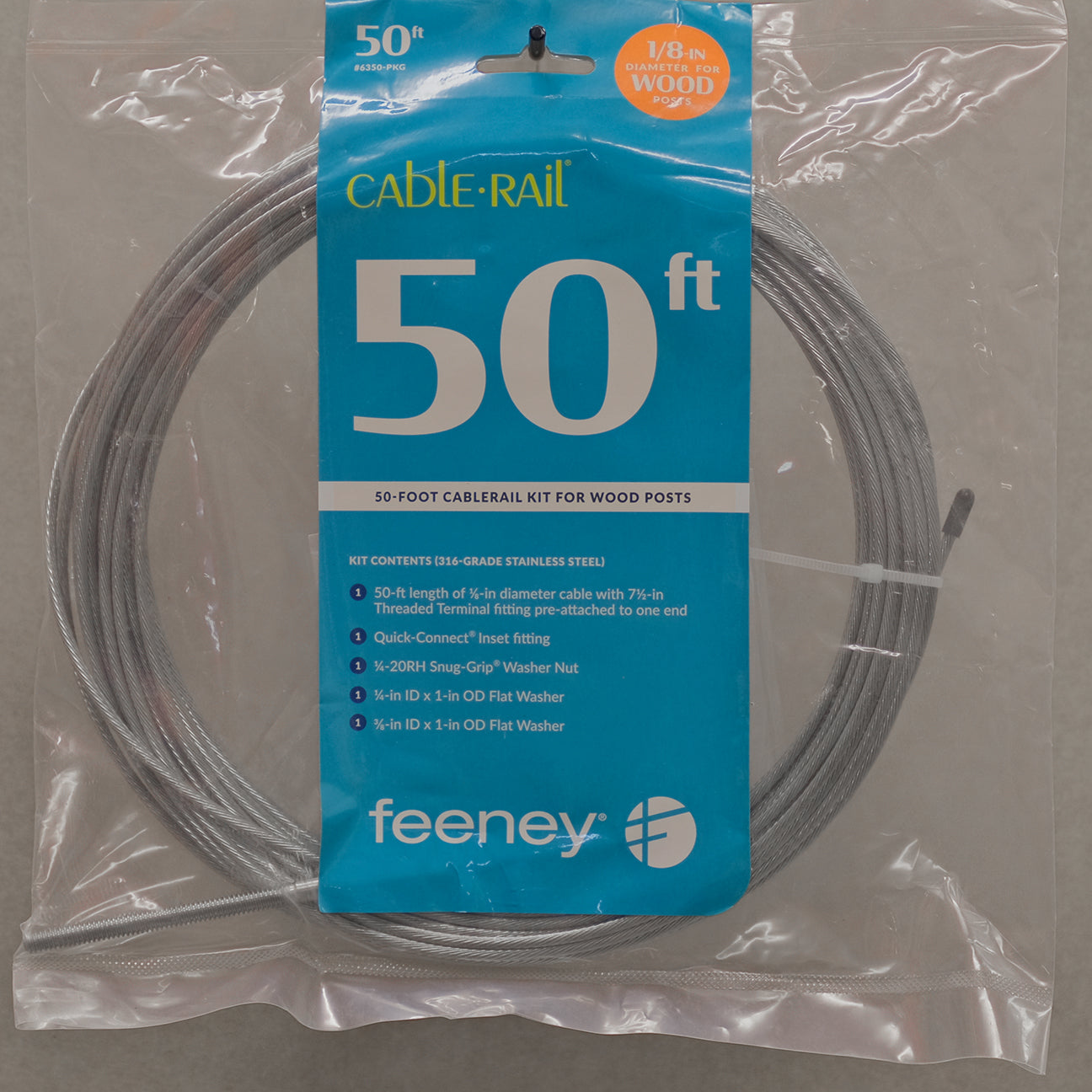 Feeney 50 foot cable rail kit assembly for wood