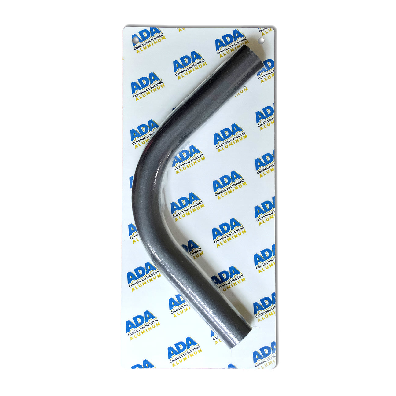 Continuous Handrail 90-degree connector for use with corner mount and Westbury continuous handrail while still in the packaging.