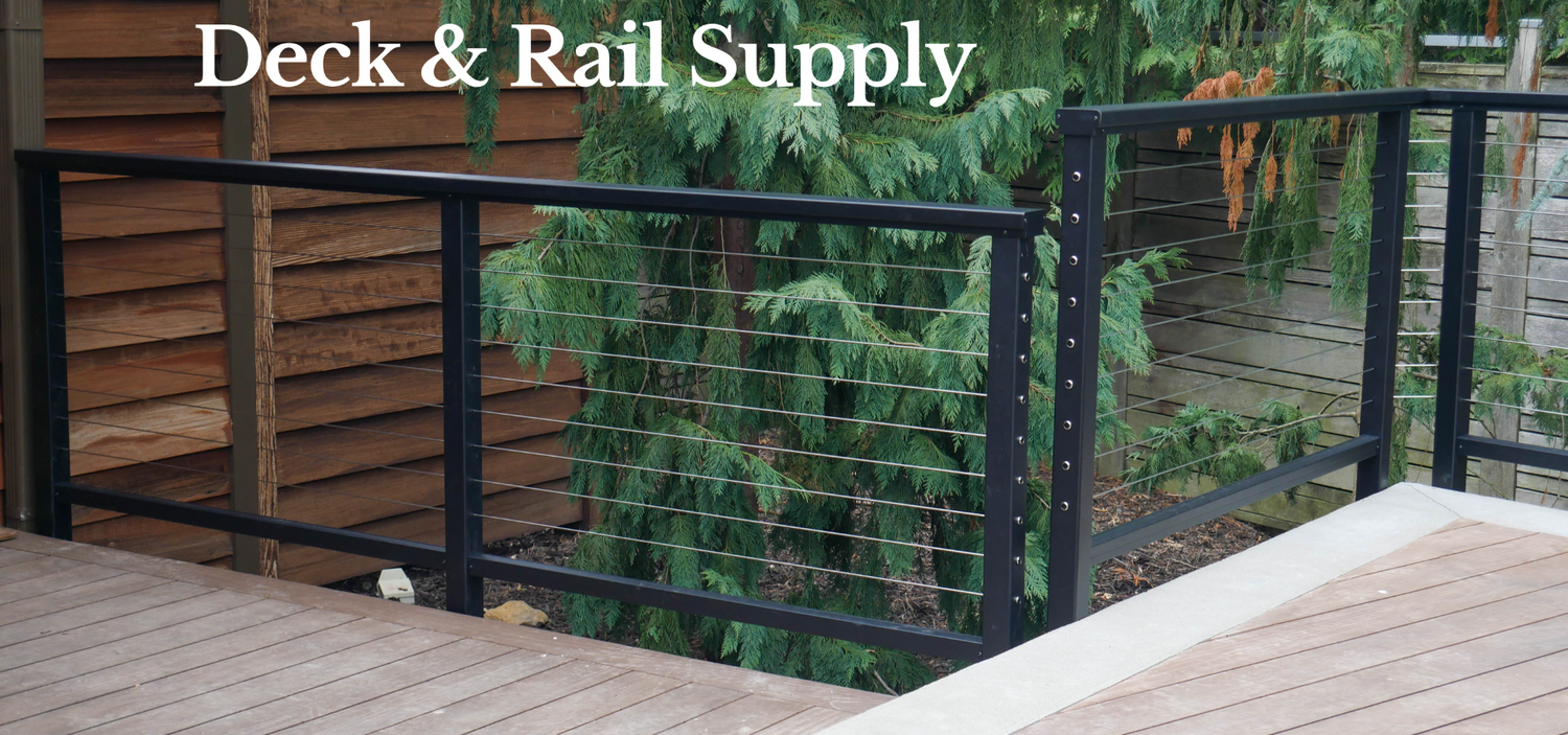 Deck & Rail Logo with wire cable rail has no pickets only posts rails and cables 