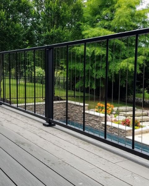 Black Stainless steel cable railing cable wire handrail black text. C-80 VertiCable westbury seriers cable