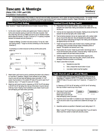 Tuscany C10 Installation Guide for Railing sections c10 and c101 as well as c20