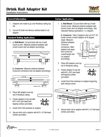 westbury drink rail addapter rail attached to top rail of westbury rail kits and attaches to a deck board for drinkrail over the post flat top railing 