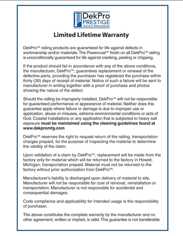 Download dekpro limited lifetime warranty
