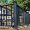 Black Four by four surface mounted aluminum westbury post kit with railing attached on two sides