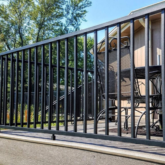 C10 Tuscany Level Railing Kits by Westbury with brackets and foot block included on 7' and 8' Level Rail Kits residential railing 36" deck handrail all aluminum black fine texture posts sold separately