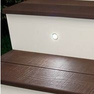Dekpro Effex Recessed Stair Lights .8 Watts in 3 Colors Quick Connection Lighting, Installaed to the deck riser of a stair