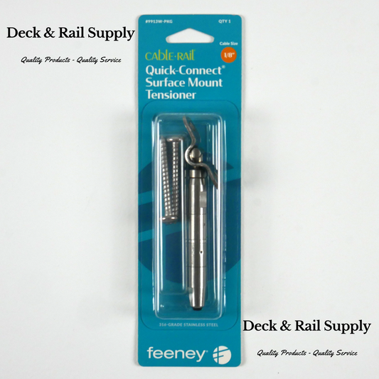 Feeney Surface Mount Tensioner QuickConnect Fitting by Feeney 9913 pairs great with 9903 and is adjustable for level or stair installation