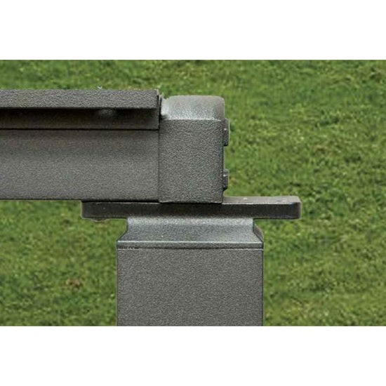 railing planing into crossover post with drink rail to show spacing profile of drink rail with crossover post kit