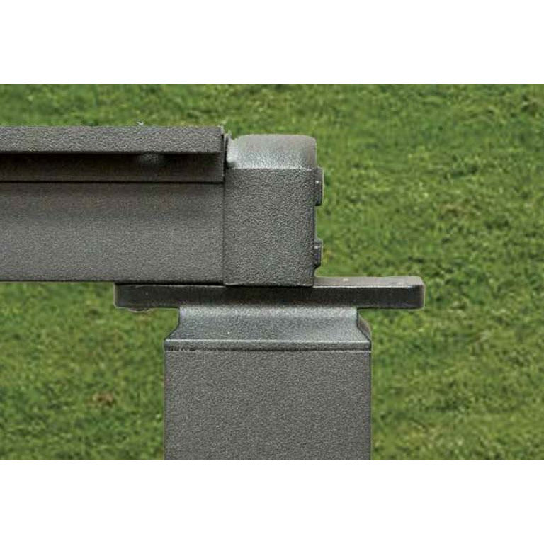railing planing into crossover post with drink rail to show spacing profile of drink rail with crossover post kit