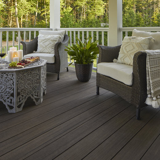 Amercian Walnut deck with furature in covered enclosed pergola with seating