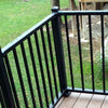 2"x2"-37" post kit with cap and flair in black fine texture next to two level rail kits (on included with post kit)