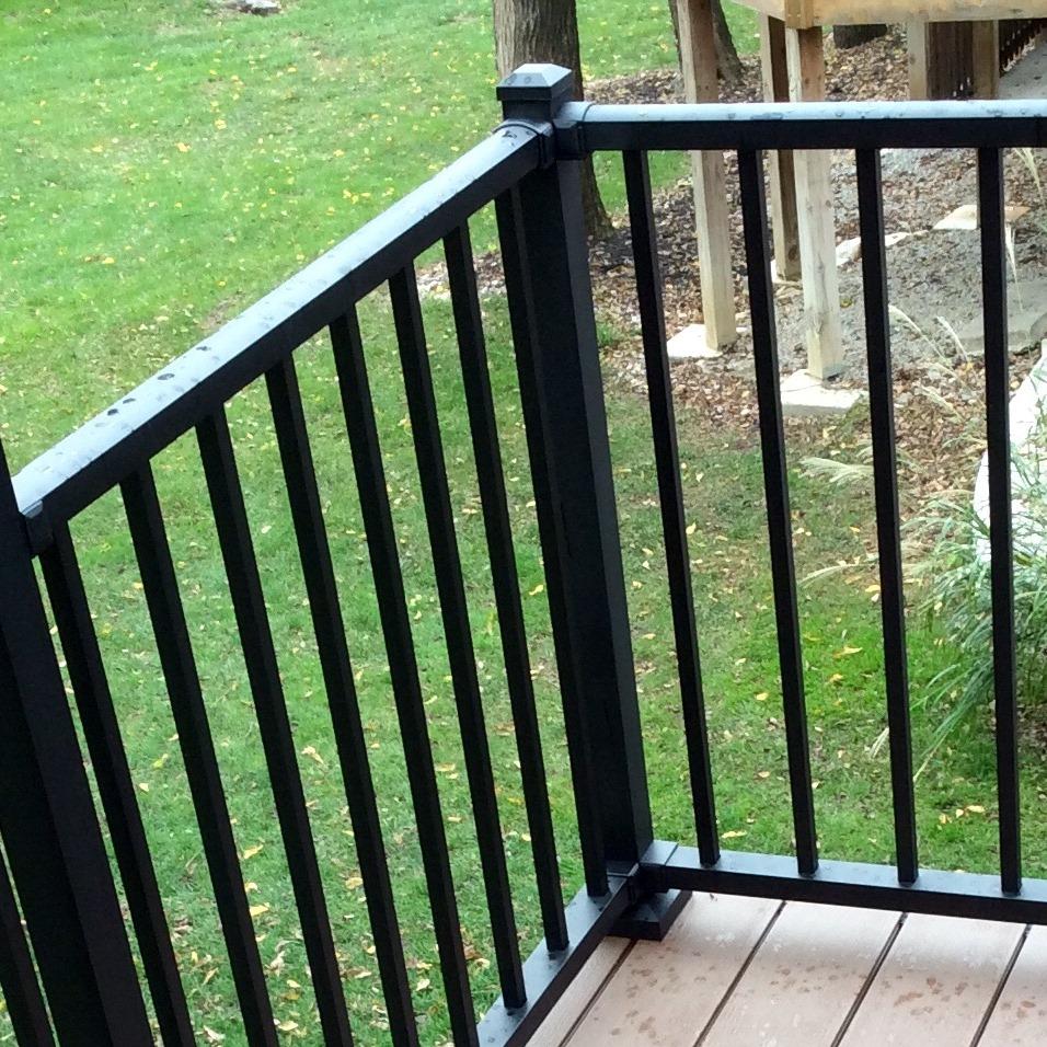 2"x2"-37" post kit with cap and flair in black fine texture next to two level rail kits (on included with post kit)