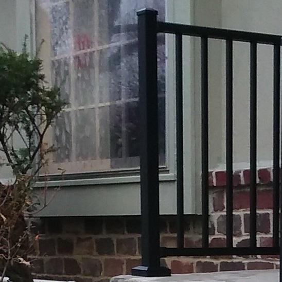 2 in. x 2 in. Post Kit, Westbury 37" level post attached to a front porch patio in Overland Park, KS aluminum railing posts by westbury are very durable and are easy to maintain