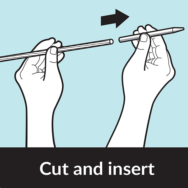 Insert cable in opening of lacing needle, cut and insert 1/8" cable