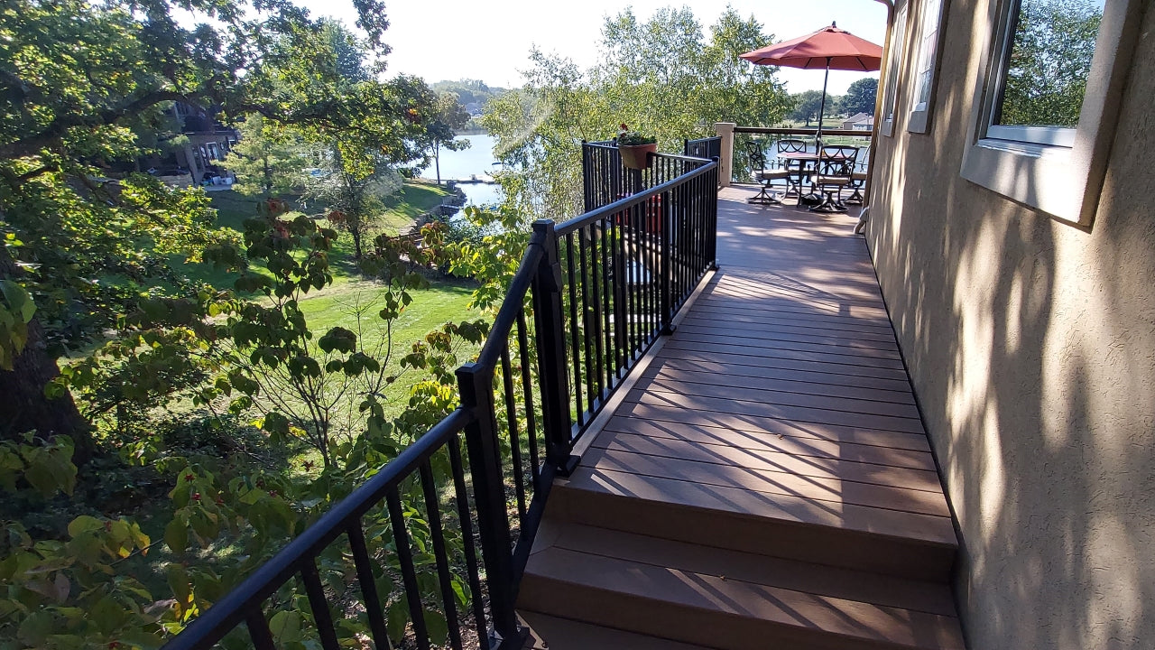 Westbury Aluminum deck railing level handrail ands stair handrail with two inch post kits and c10 tuscany aluminum rail kits