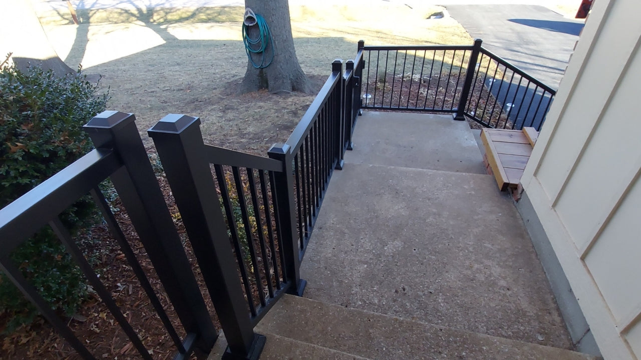 Aluminum baluster infill is the most economical option with aluminum rail and usually looks perfect!