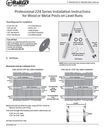 Professional 224 series cable install instructions for wood and metal posts