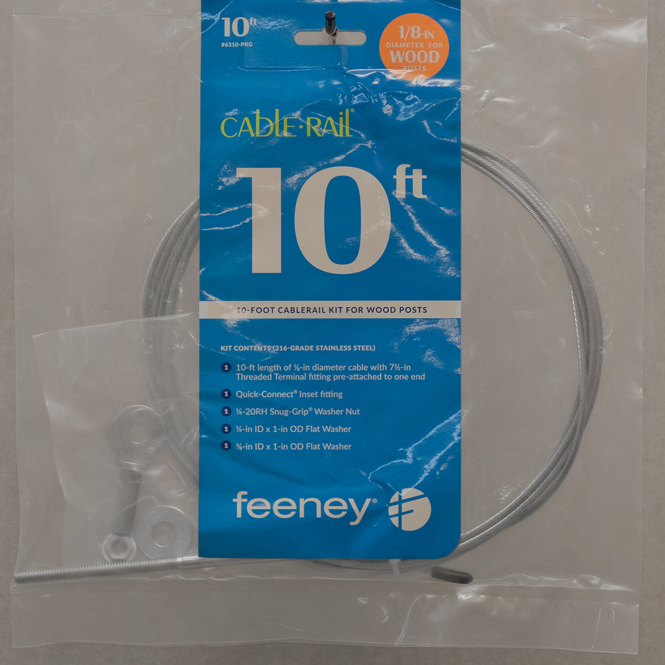 Feeney cable rail kit for wood 10 foot cable with threaded rod and quickconnect