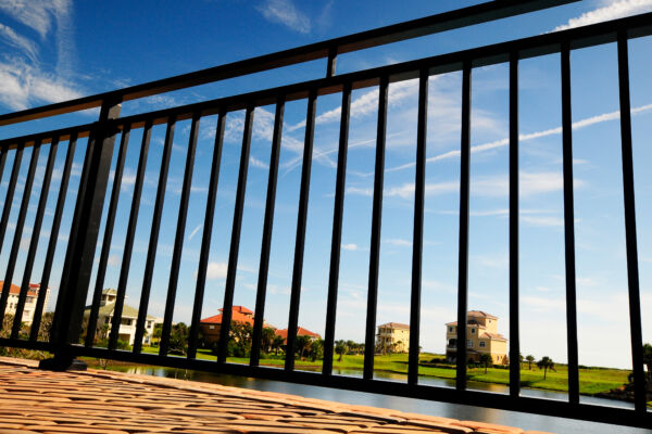 Rivera C30 Deck Railing by Westbury in Black Fine Texture Showing level guardrail and crossover line post