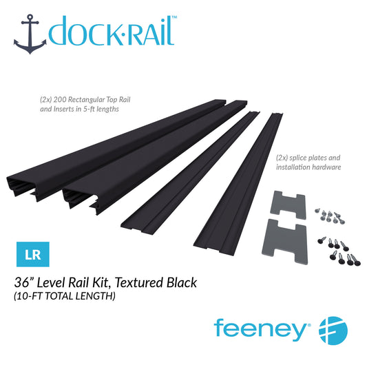 Dock rail kit with text and Feeney logo on a white background