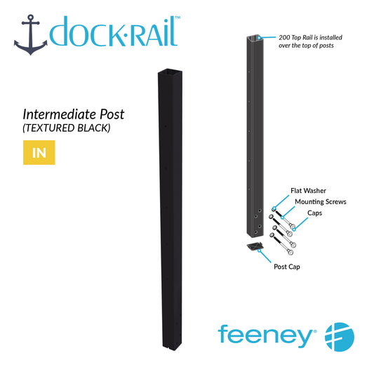 Dock Rail intermediate post with installation diagram on a white background
