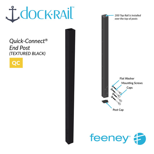 Dock Rail Quick-Connect End Post with assembly diagram on a white background
