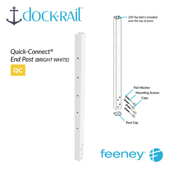 Dock Rail Quick-Connect End Post with assembly diagram on a white background