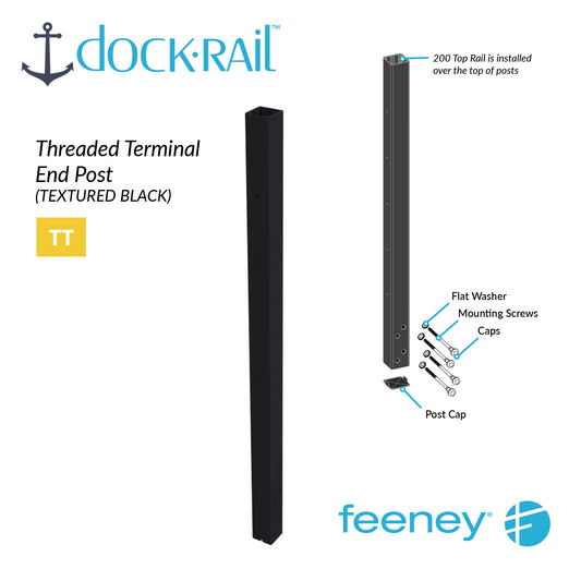 Dock Rail threaded terminal end post with installation diagram on a white background