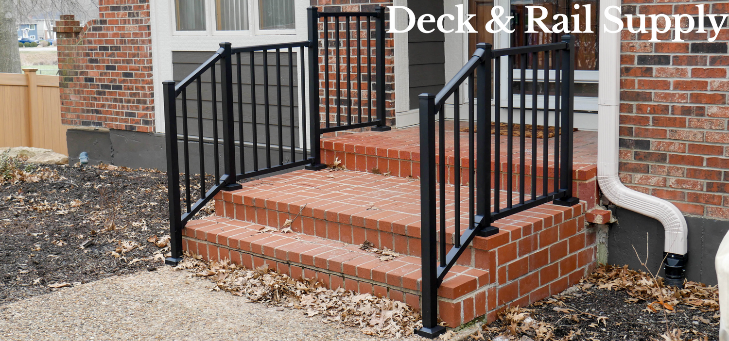 Front porch railing on brick steps Deck & Rail Supplied railing and porch program