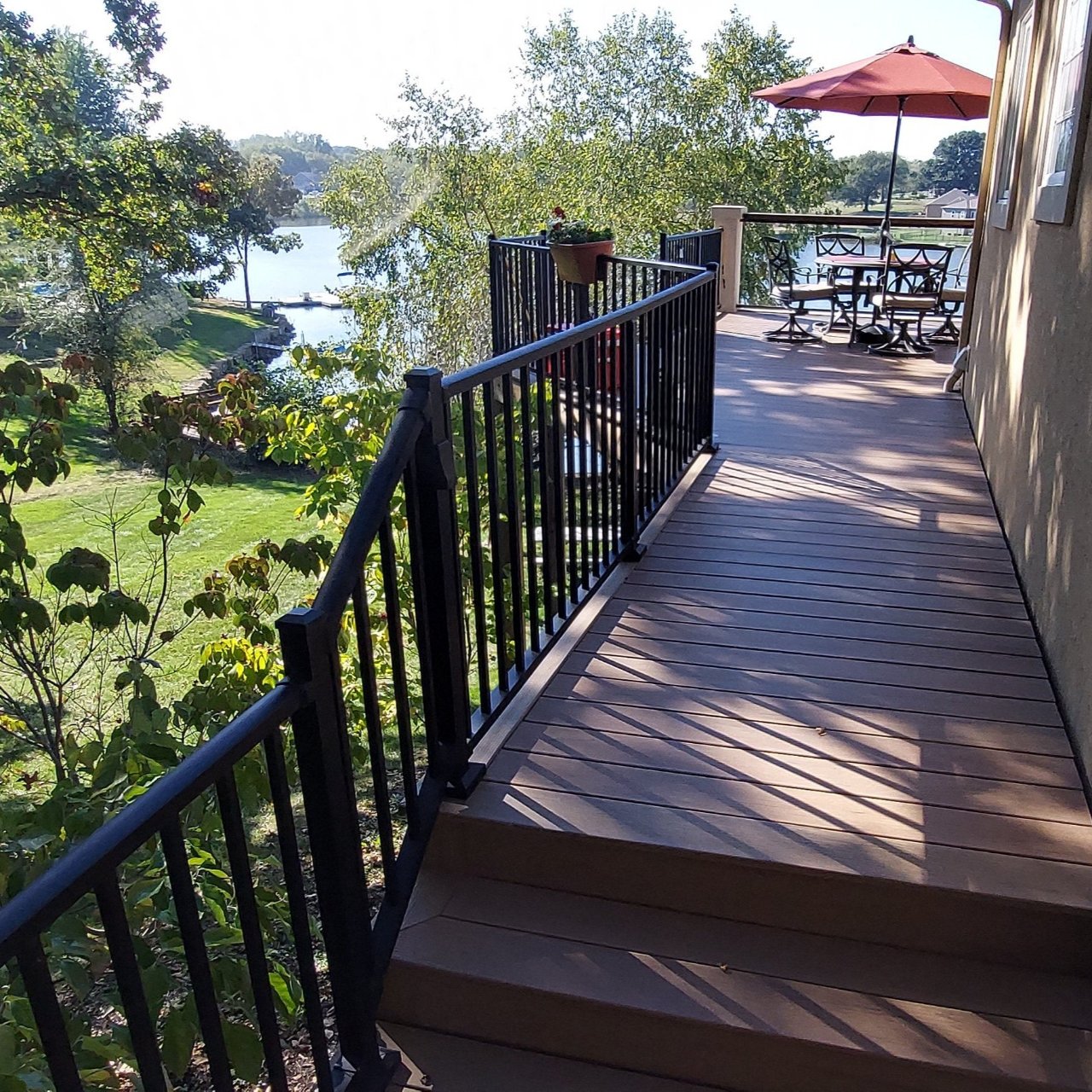 Railing systems attach to decks and other structures to provide sturdy guardrail to keep people and pets safe when traveling along raised areas