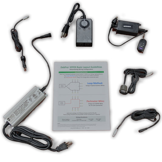 DekPro EFFEX 60 Watt Transformer Kit unpackaged on a white background.