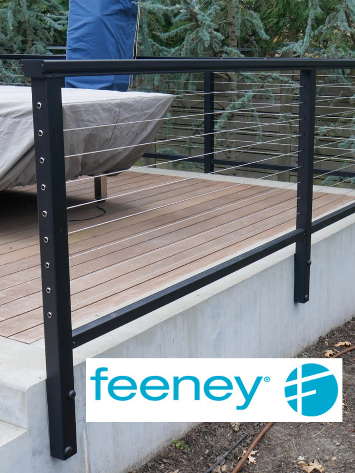 Feeney DesignRail Custom railing systems usually incorporate horizontal stainless steel cable railing, and are specified railing by project