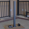 Elevation Level End Post attaches to level or stair rail on one side and includes shims to level the post.