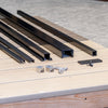 Feeney Modern Level Rail Kits include - Mounting Rail, Top Rail, Rail Covers, Vertical Support(s), rail and picket brackets, and screws. 
