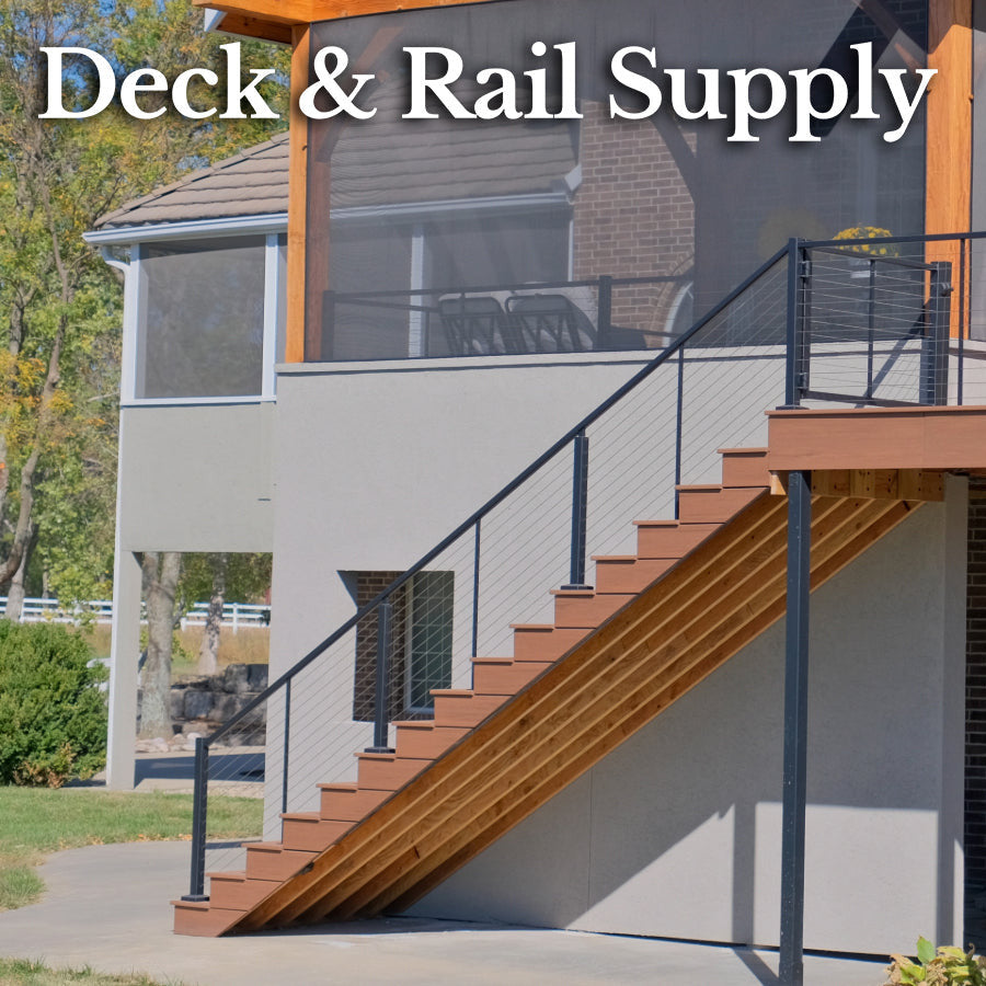 Back Deck and screened in porch cedar tone pvc decking and luxurious cable wire deck railing or guardrail. Decking used is Azek PVC and The Railing is Feeney Modern DesignRail Kits with a gate on the deck, and wire knee wall for screened in porch.