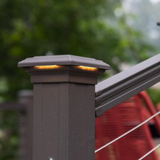 KeyLink Bronze Lighted Post Cap Bronze Down Light Flat Aluminum Post Cap fits a 3.25" post