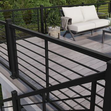 KeyLink American Series Rod Rail Railing Kits with aluminum round horizontal rods or horizontal balusters.
