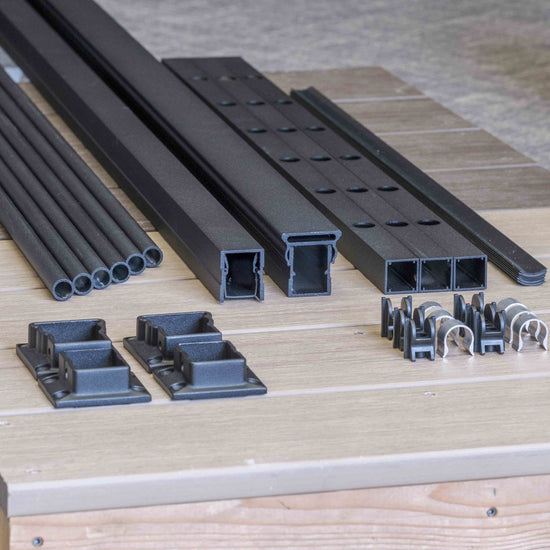 KeyLink Black Textured Rod Rail Level Railing Kit Horizontal Aluminum Balusters, MidRails, Top and Bottom Rails, Connectors and rod hardware included.