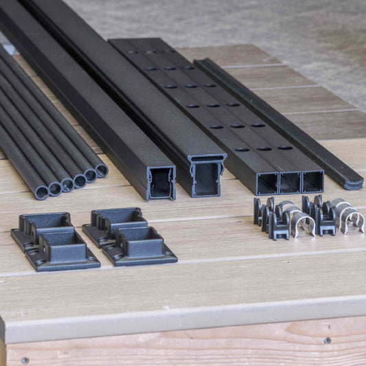 KeyLink Black Textured Rod Rail Level Railing Kit Horizontal Aluminum Balusters, MidRails, Top and Bottom Rails, Connectors and rod hardware included.