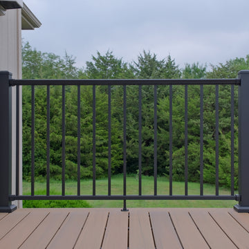 Dekpro Prestige aluminum level handrail kit installed on a composite deck.