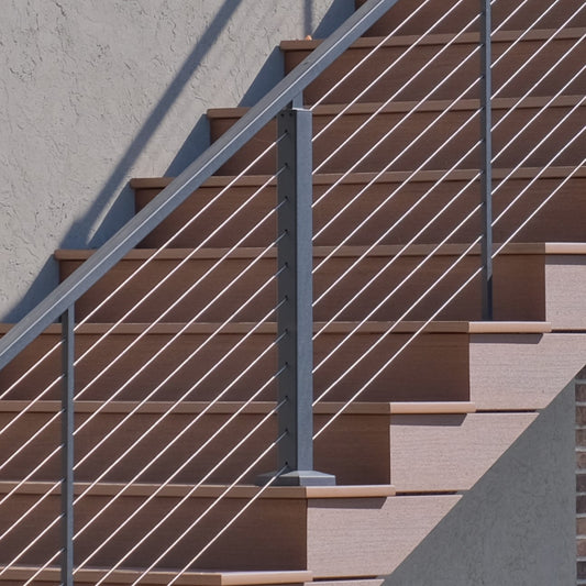 Feeney Modern Intermediate Stair post kit on composite wood stairs