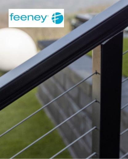 Modern Feeney DesignRail Kits Cable railing with rectangle flat top stair crossover handrail and 316 stainless wire