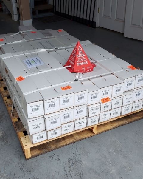 Shipping Pallet with Railing Ready to be shipped. Railing shipped on 4x8 skid pallets are the best way to transport large orders of railing! Railing is neatly stacked and banded to the pallet before shipping to anywhere in the United States!