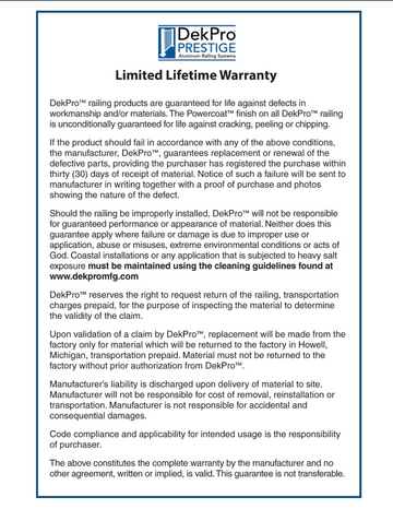 Download dekpro limited lifetime warranty 