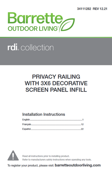 Privacy rail with decorative screen panel infll installation guide for RDI Barrette